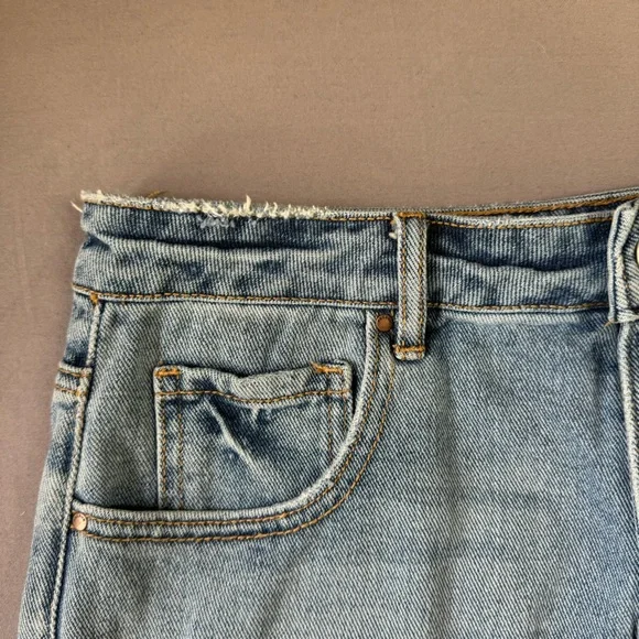 Pacsun shorts women 26 100% cotton embroidered floral high rise denim blue - Picture 3 of 11